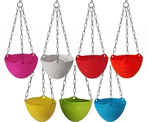 A2M Round Marvel Plastic Flower Hanging Planter with Hook Chain for Home Gardener/Beautiful Round Gamla Pot/Garden Balcony/Kitchen Garden Set of 7 (Multicolor)