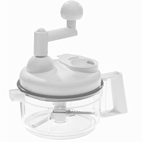 Westmark Manuelle Küchenmaschine 9 in 1, Hobel/Reibe/Julienne-Schneider/Zitruspresse/Schneider/Schaumschläger/Eidottertrenner, Kunststoff/Rostfreier Edelstahl, Küchenhexe, Weiß/Transparent, 11402260 - 2