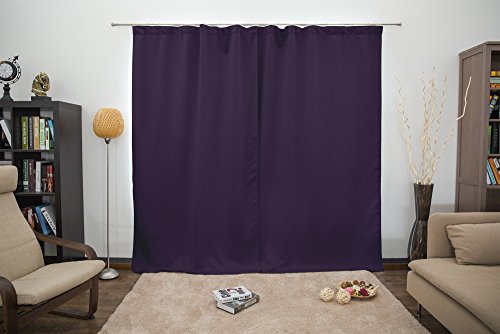 VICTORIA M Aurora Verdunkelungsvorhang blickdicht, Thermovorhang mit Kräuselband 140 x 245cm, aubergine, 2er Pack - 5