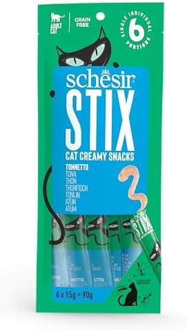 Schesir Stix, Snack Monodose al Tonno, in Crema, Supplemento per Gatti, Fonte di Idratazione, Gran Free, 12 x 15 g