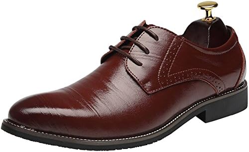 Zhhuawy Men's Genuine Leather Lace up Dress Business Brogue Shoes