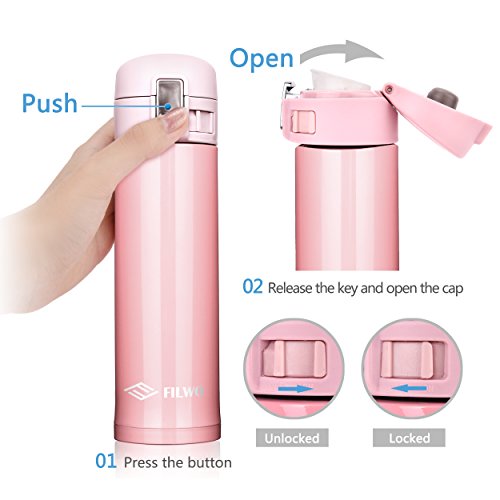 Trinkflasche Wasserflasche FILWO Edelstahl Sportflasche mit Isoliertem Doppelwand Vakuum, Ein-handed Öffnen und Trinken, Kalt 24 Stunden/Heiß 12 Stunden, Ideal für Camping, Radfahren, Fitnessraum, Sport Thermosflasche/Isolierflasche-500ML - 2
