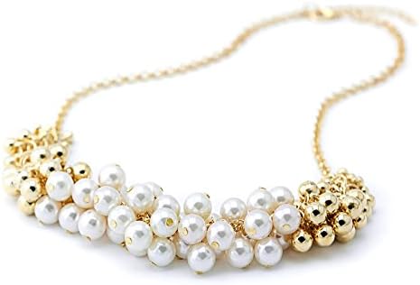 Fashionable Statement Necklace | Neck Chain Fashion Jewelry XXL Statement Necklace with pearls white/gold