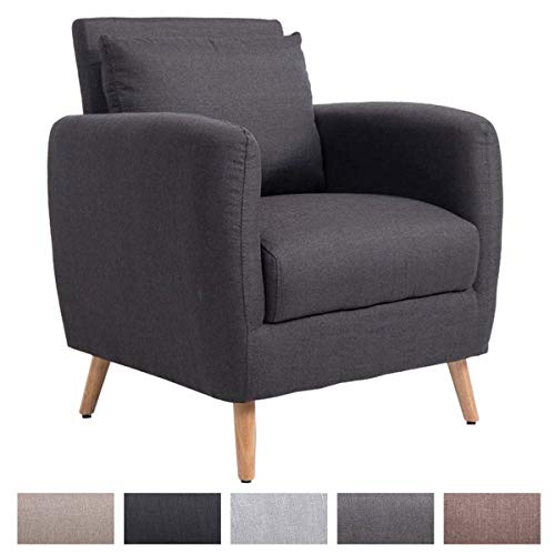 CLP Polstersessel TILGARD mit Armlehnen und Stoffbezug I Belastbarer Loungesessel mit Holzbeinen Dunkelgrau