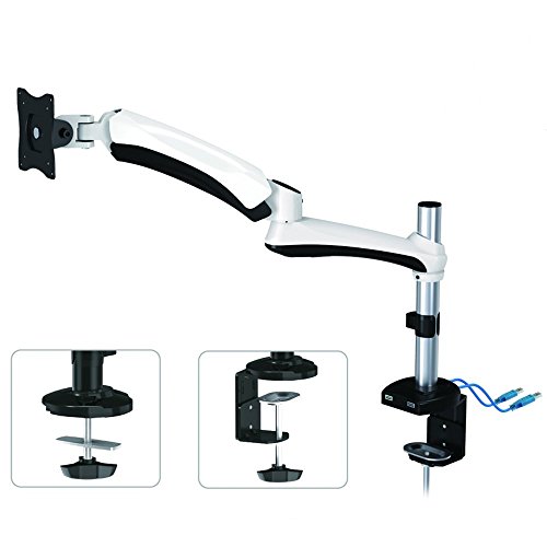 Maclean Brackets MC-669 Tischhalterung TV Monitor Halterung Halter Schwenkarm Ständer Monitorarm 2x USB 3.0 13"-27" 9 kg (Weiß)