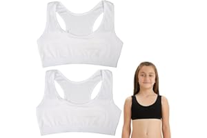 UICCVOKK 2 Pack Sports Bra for Girls, First Bra for Girls 9-14 Years Sports Training Seamless Bras Teenage Bra Top Non Padded Cotton Crop Tops, Black White