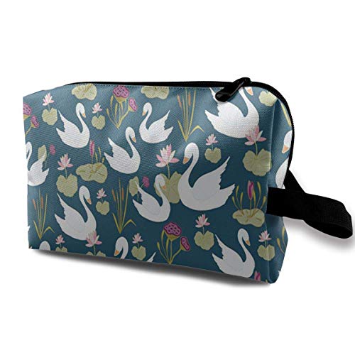 Swan with Flowers Travel Storage Bag Makeup Cosmetic Bag Pouch