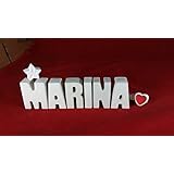 Beton, Steinguss Buchstaben 3 D Deko Schriftzug Namen MARINA als Geschenk verpackt! Ein ausgefallenes Geschenk zur Geburt, Taufe, Geburtstag oder auch zu anderen Anlässen.