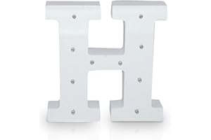 K AKTUAL Letra H en Madera Blanca Iluminada con 10 Luces LED - Decoración e Iluminación de Escaparates o Espacios - Ideal para Apoyar o Colgar - Funciona con Pilas AAA - Altura 15 cm - Aktual