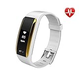 NINGSANJIN Fitness Armband Uhr mit Pulsmesser,IP67 Wasserdicht Fitness Tracker Aktivitätstracker Pulsuhren Bluetooth Smart Armbanduhr Schrittzähler (Weiß)