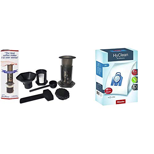 Aerobie AeroPress A80 Coffee Maker - Black & Miele HyClean GN 3D Efficiency Dustbags for Classic, Complete, S2000, S5000, and S8000 Series