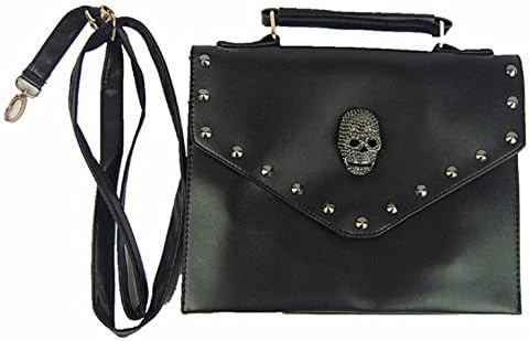 VISKEY Women's 3 Layers 3D Skull Rivets Studded Black Handbag