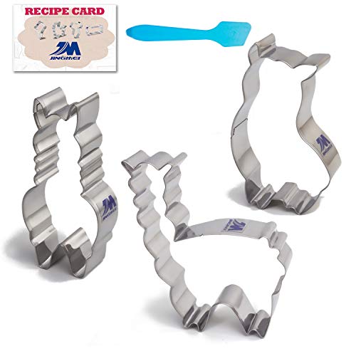 M JINGMEI Llama Alpaca Cortador de Galletas 3 Piezas, diseño de Animales exóticos con Libro de Recetas Acero Chapado en Lata Acero Inoxidable