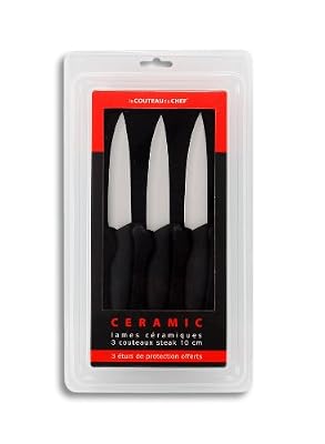 Le Couteau du Chef, Tarrerias Bonjean 441780 Set de 3 Couteaux à Steak Lames céramiques 10 cm manche ergonomique Soft Touch