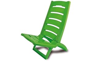 ADRIATIC Beach Chair Coloured Folding Plastic Low Deck Chair Sun Garden Sea Side (Dark Green - Set of 2)