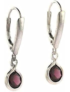 Hängende Sterlingsilber Ohrringe mit rundem, echten Granat und Schnappverschluss