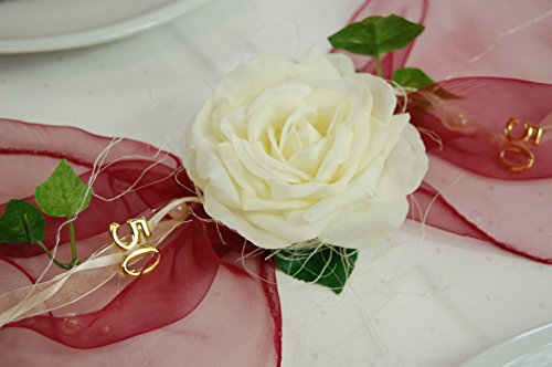 Fibula [Style] ® Komplettset „Golden fifty“ Größe S Tischdekoration für goldene Hochzeit/50.Geburtstag//Jubiläum in bordeaux-creme für ca. 8 – 10 Personen - 2