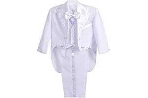 Lito Angels Smoking Bambino, Completo Elegante Matrimoni Paggetto Cerimonia, Nero, Avorio, Bianco