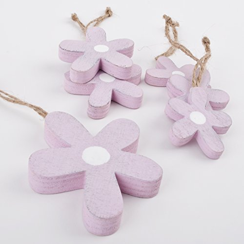 Blumen 6er Set Deko Anhänger Holz 5-6-7cm Blumendeko (Rosa) - 2