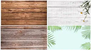 Royalkart (56cm x 88cm) 3D Double-Sided Photography Backdrop For Food, Small Products Professional Photoshoots (Pack of 2) ? Waterproof Flat lay Tabletop Photography Backdrop Paper (Light Brown Wood & Green Leaves)