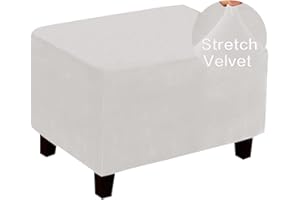 Highdi Copri Pouf Rettangolare Elasticizzato Velluto, Spandex Copertura Dell'Ottomano Copri Poggiapiedi Poltrona per Soggiorno, Morbido Rimovibile Lavabile Fodere per Sgabello (bianco,XL)