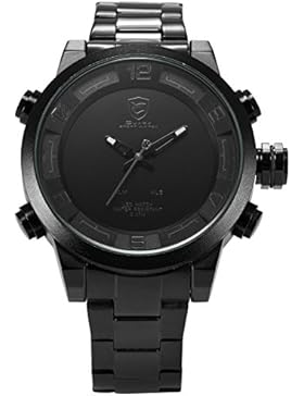 Shark Herren Armbanduhr LED Analog Digital Quarz 5CM Uhrgehäuse Edelstahl