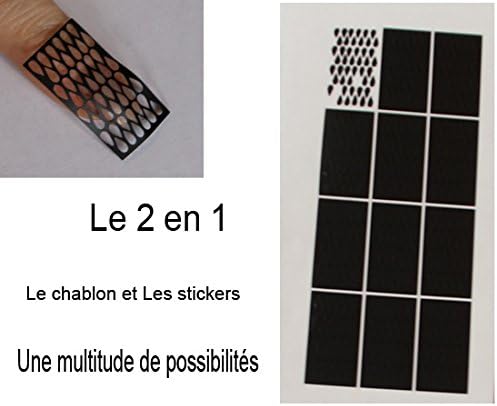 12 Stencils Adhesive Vinyl Chablon + 570 Drops Black Nail Art Stickers Manicure, UV Resin Gel Nail Mounting