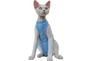 PetSmiler Katzenbody nach OP - Katzen Body Sphynx Katze Kleidung Dehnbare Katzenbody nach OP Kastration, Katzen Pullover mit Bauchschutz Tshirt für Katzen Operation, Kastrationsbody Blau L