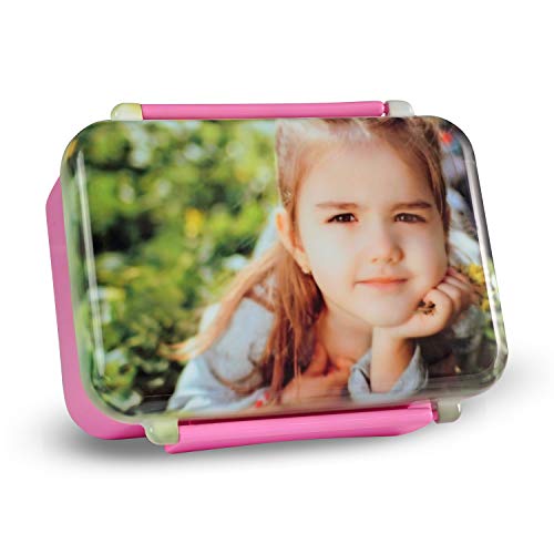 Isonio Brotdose mit eigenem Foto und Text Bedruckt, hochwertige Ausführung, sicherer Verschluss, auslaufsicher (Rosa)