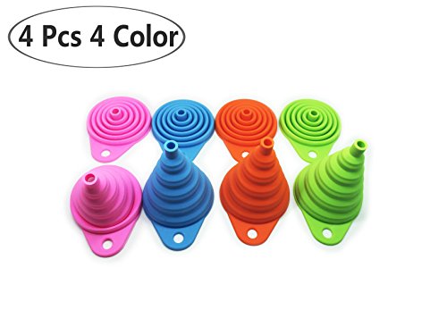 DoubleVillages 4 Pack(rosa, blau, grün, orange rot） Silikon Zusammenklappbar Trichter für Flüssigkeit -für die Küche und Heimwerken Camping -Outdoor