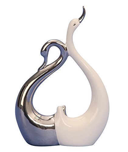 Moderne Skulptur eines Schwanenpaares aus Keramik weiß/silber Höhe 22 cm Breite 15 cm