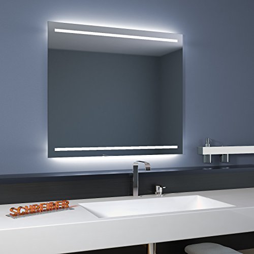 Badspiegel Linea mit LED Beleuchtung oben und unten + Schalter 100 cm Breit x 80 cm Hoch Neutralweiß 4.000K