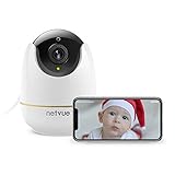 NETVUE Caméra IP Full HD 1080P WiFi Caméra de Sécurité avec Alarme de Détection de Mouvement, Zoom Numérique 8X, Vision Nocturne et Audio Bidirectionnel, P2P Blanc (Euro Adapter)