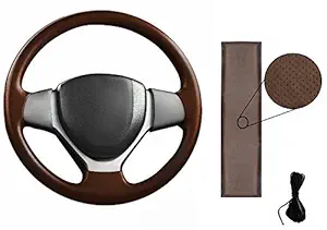 Guance PU Leather Stichable Steering Cover Wood Brown for Hyundai Verna fluidic Grill 2014 Model