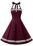 Pflegehinweis: Handwäsche Timormode Damen Neckholder 1950er Cocktailkleid Kurz Retro Rockabilly Faltenrock 10387 Burgundy M