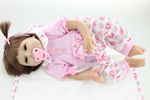 Nicery Reborn Baby Doll Soft Silicone Vinyl 22inch 55cm Magnetic Mouth Lifelike Boy Girl Toy Pink Elephant