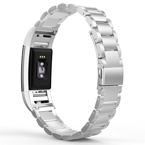 MoKo Fitbit Charge 2 Armband - Edelstahl Replacement Wrist Band Watchband Strap Uhrenarmband Erstatzband mit Metallschließe und Schnalle Watch Band für Fitbit Charge 2 Smartwatch Zur Herzfrequenz und Fitnessaufzeichnung, Silber