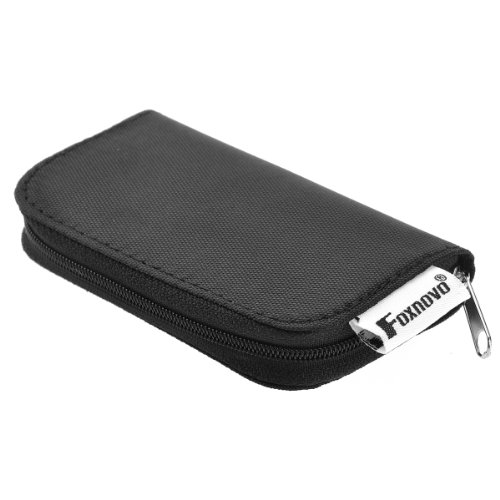 Foxnovo tragbar Case Schutzbox Schutztasche Kartentasche Tasche mit Reißverschluss für 22 SD SDHC MMC CF Micro SD Memory Card Speicherkarten (Schwarz) - 3