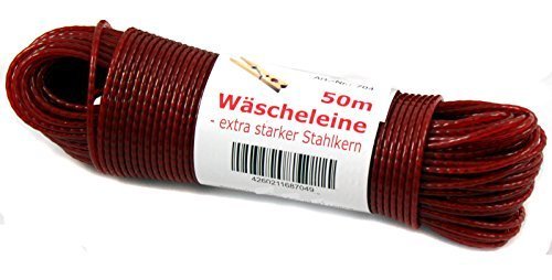 Wäscheleine 50m Stahlseil wetterfest !! Top Qualität mit Stahlkern (rot)