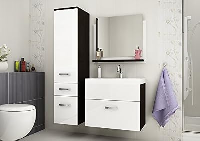 HomeDirectLTD DORIS Ensemble De Meubles De Salle De Bain Moderne, Évier, Panneau Miroir, Panier À Linge, Stockage Compact, Armoires De Vestiaire, Wenge/Wenge Blanc (wenge mat/ blanc brillant)