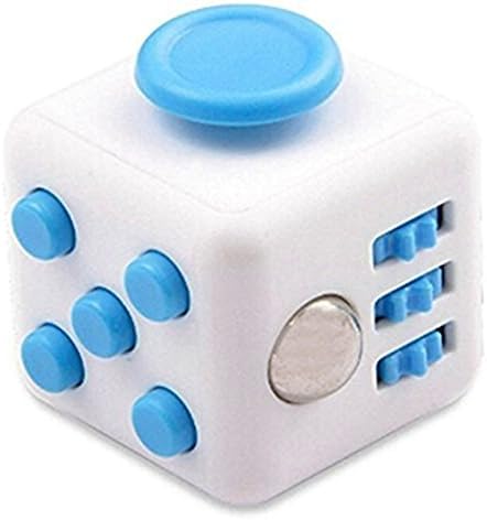 EVST Fidget Toy Cube Relieves Stress And Anxiety for Children, Youngster and Adults (Fidget Cube 6, White/L Blue)