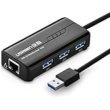 UGREEN Hub USB 3.0 Con RJ45 1000 Mbit/s Gigabit Ethernet Compatible con las Sistemas de Windows 10, 8.1, 8, 7, XP, Vista, Mac OS X, Linux, Chrome OS (Negro)