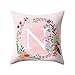 Produktbild Xmiral Kissenhüllen Bettkissenbezug Polyester Englisches Alphabet Drucken Rosa Zierkissenbezüge 45cmx45cm Quadratischer Kissenbezüge(N)