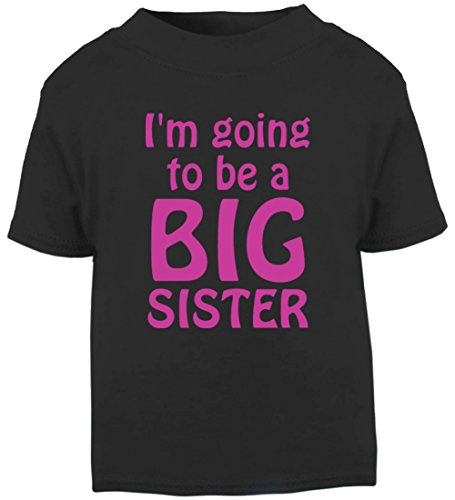 I'm Going To Be A Big Sister T-Shirt. (1-2 years, Black T-Shirt - Fuchsia Vinyl)