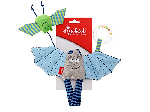 sigikid, Mädchen und Jungen, Aktiv-Anhänger Fledermaus mit Rassel, Baby bite me, Blau/Grün, 41013 - 7