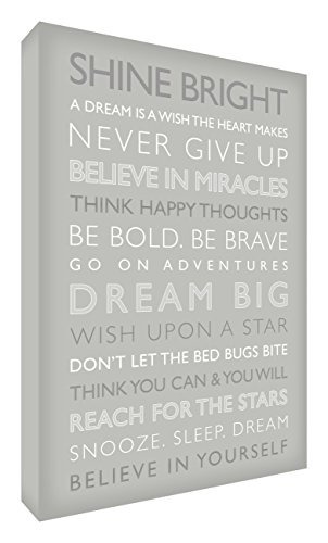 Feel Good Art Gallery Wrapped Box Canvas with Solid Front Panel (30 x 20 x 4 cm, Grey, Dream Big from the Inspiration Collection)