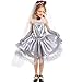 Produktbild DONGBALA Geisterbraut Kostüm, Kind Braut Kinderkostüm Leiche Braut Kleid Für Die Schule Spielen Karneval Cosplay Halloween Inklusive Kopfbedeckung + Nackenring + Kleid + Handschuhen Grau,L