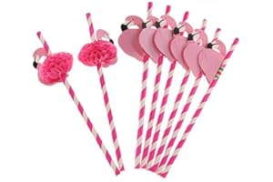 Jzhen 50 pezzi Cannucce di Carta per Cocktail,Carta Cannucce Pieghevoli con Fenicottero per Compleanno/Festa di Matrimonio