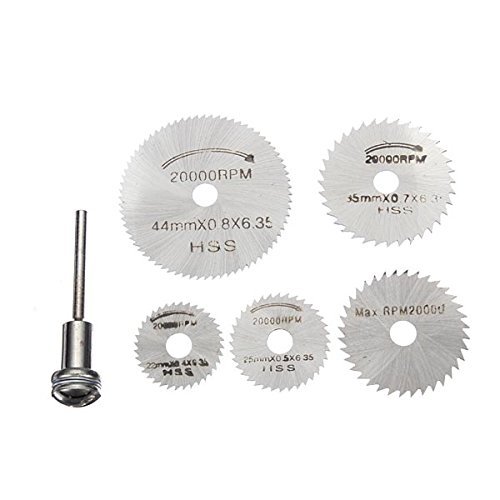 Fortag 6 tlg Sägeblatt-Set Kreissägeblatt Set Kreissägeblatter HSS Säge Dremel Drehwerkzeug Handkreissägen für Dremel Weichmetall Holz Kunststoff mit Verlängerungsstange (3.175mm) 22mm-44mm