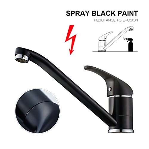 Auralum® Schwarz Chrom Niederdruck Küchenarmatur Kupfer Spültischarmatur Mischbatterie für Küche Armatur - 6